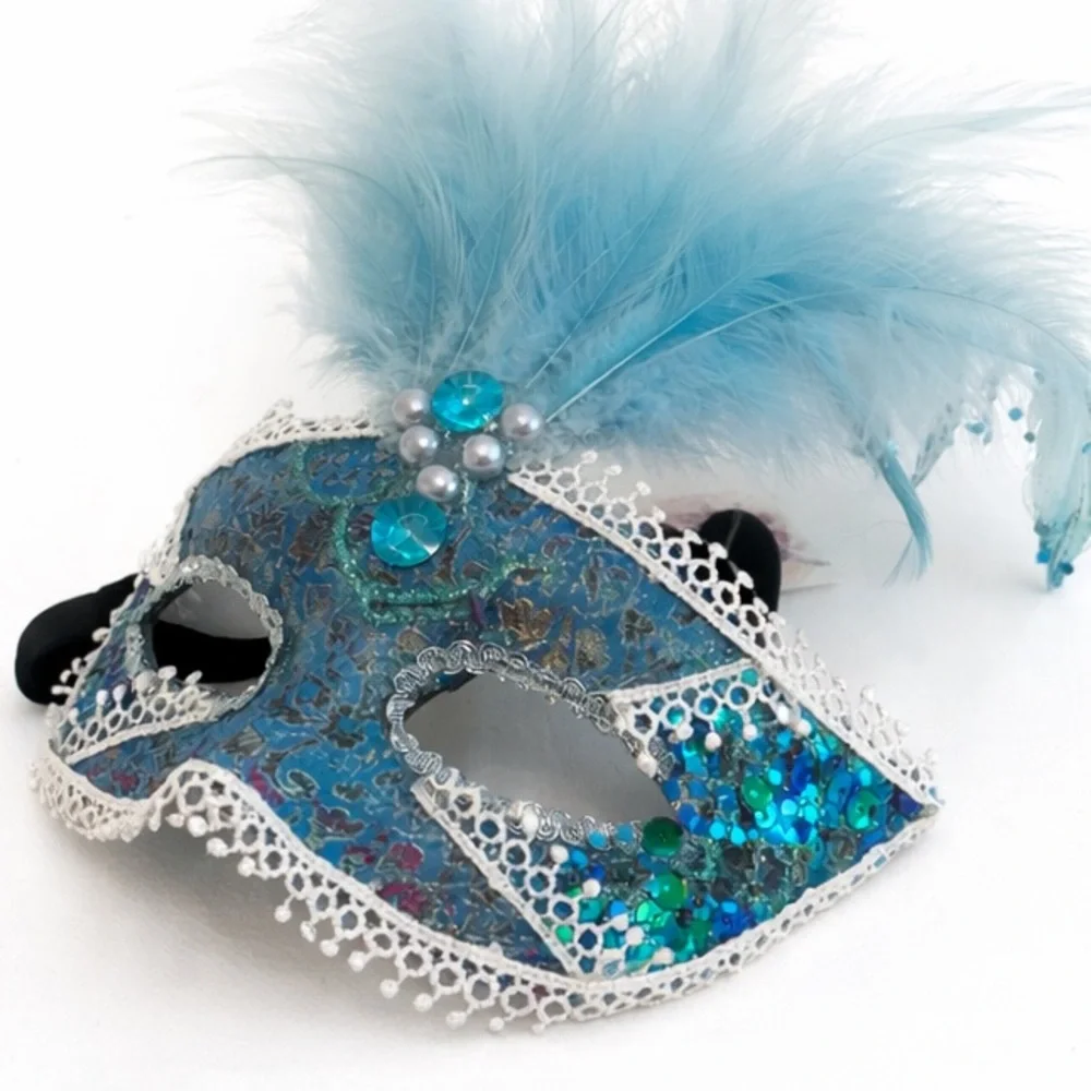 Unbranded • Elegant Venetian-Style Masquerade Mask in Aqua Blue & White